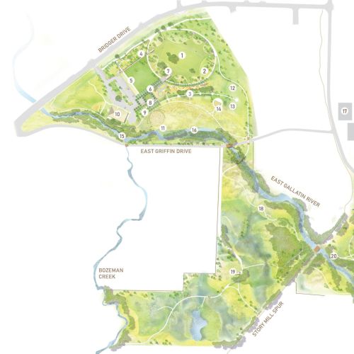 Drawing shows an annotated map of the Story Mill Community Park.