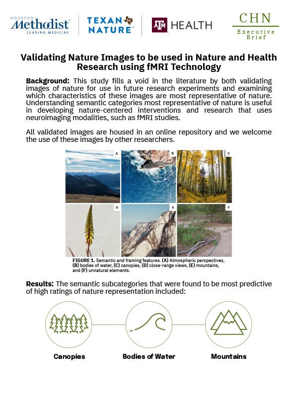 Validating Nature Images to be used in Nature and Health Research using fMRI Technology